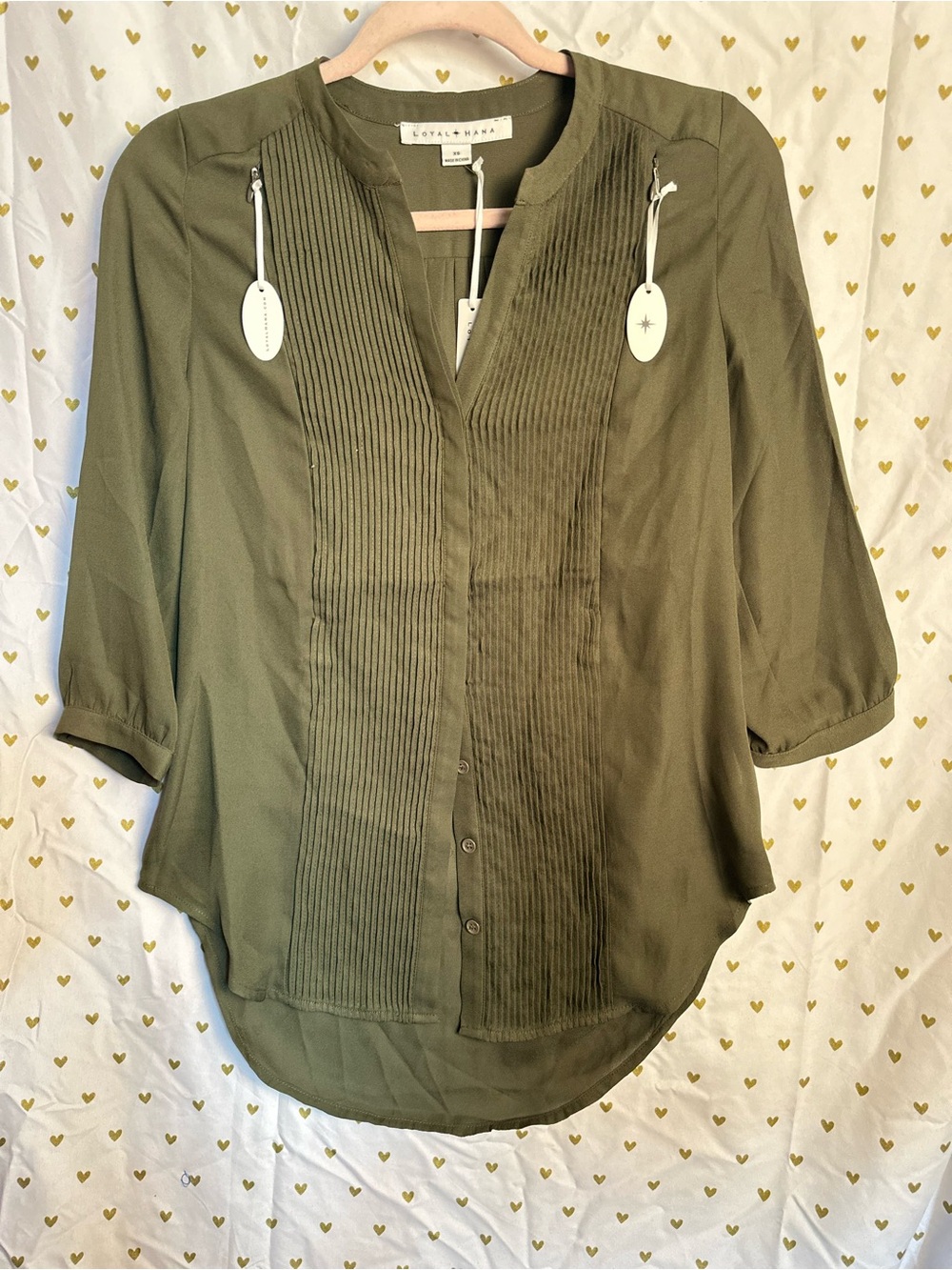 Loyal Hana Maternity Nursing Button Down Blouse Olive NWT Zippers for Feedings